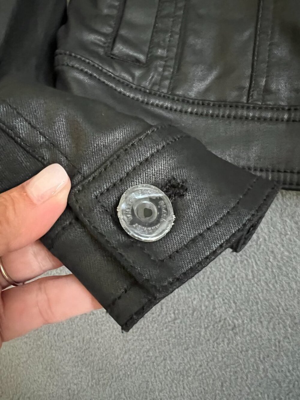 WHBM 2P Black Coated Denim Trucker Jacket Cropped Button Front - Picture 7 of 8